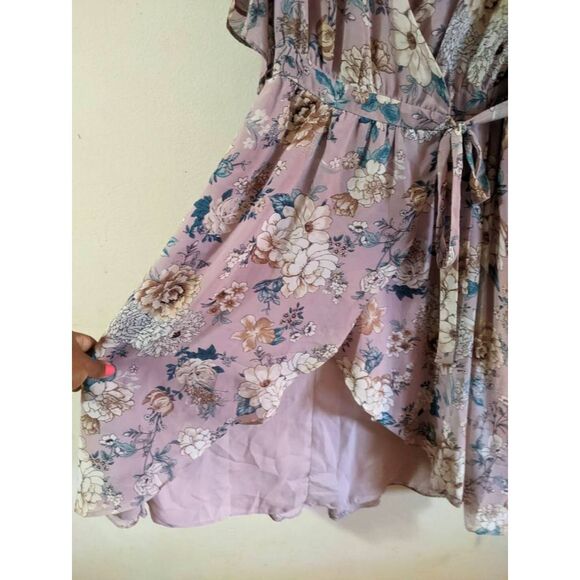 Chelsea28 Chiffon Wrap Dress Womens Size XXS Purple Floral High-Low Boho Wedding - Picture 10 of 11